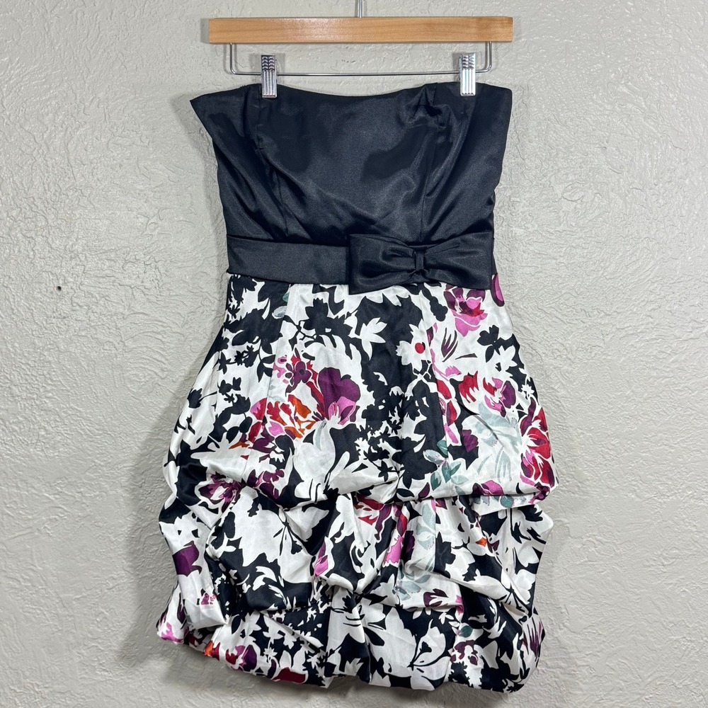 Vtg 90s Y2K Coquette Satin Mini Dress 9 Trixxi Bubble Hem Ruched Homecoming Prom